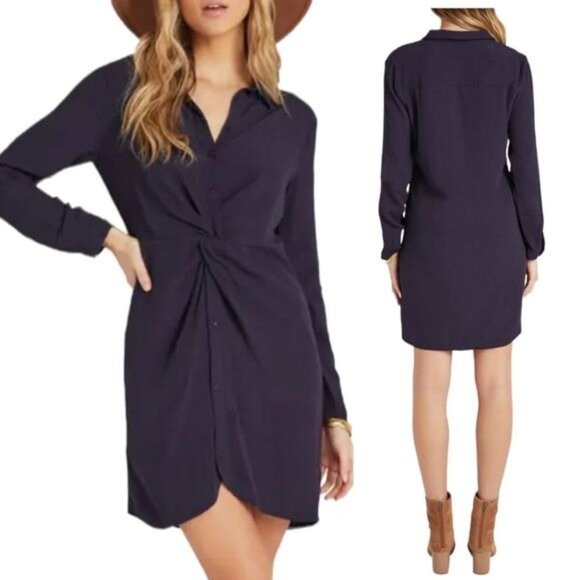 Vici Dresses & Skirts - Vici Shirt Dress Twist Front Long Sleeve Mini Navy S NWT